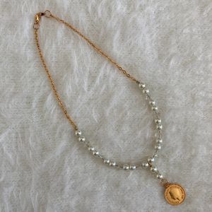 Pearl Necklace With Coin Charm!