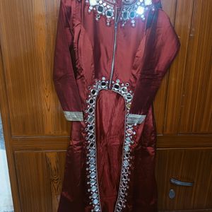 Women Indowesten Dress Maroon With Golden Colour