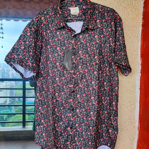 H&M Floral Rose Half Printed Black Shirt