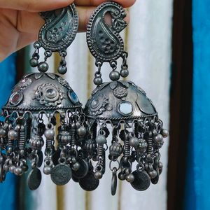 Elegant Silver Oxidised Jhumka