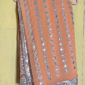 Peach Colour Sequence Saree