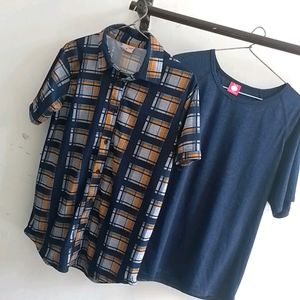 Navy Blue Summer Tshirt And Shirt Combo