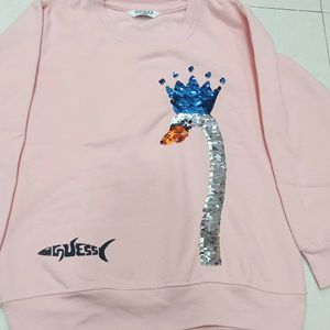 Guess Baby Pink Sequence Sweatshirt For Girls