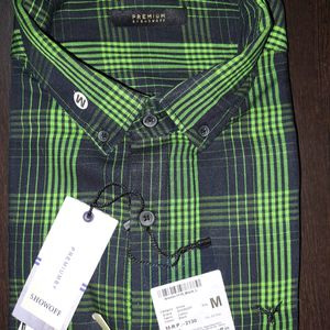 Branded Shirt Black Colour With Green Check Prints