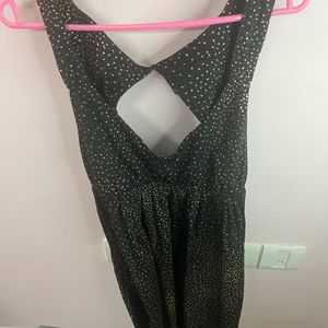 Tiny Golden Polka Dot Backless Black Dress