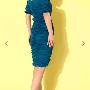 Teal Blue Party Lity Ruching Pattern Play Bodycon