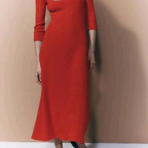 Zara Red Ribbed Maxi Dress