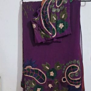 Purple Tread Work Saree With Blouse