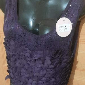 Purple Feather Look Party Wear Dress.