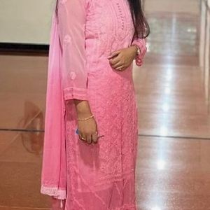 Double shade Pink chikankari kurta suit set