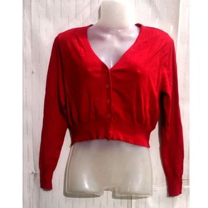 Red Crop Cardigan Sweater for Women's