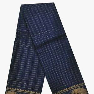 Classy Navy Blue New Sungudi Silver Checks Border