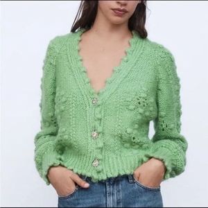 Zara Green Jewel Button Cardigan