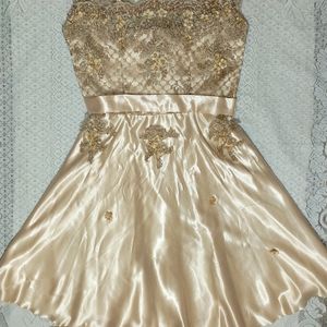 Golden Satin Dress With Beautiful Lace