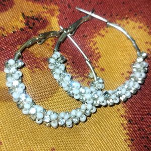 Preety White Moti With Stone Earrings