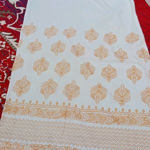 White With Golden Print Long Palazzo