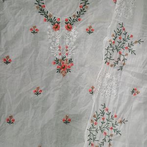 MAL-MAL COTTON KURTI WITH DUPATTA