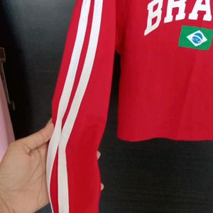 Brazil Print Red Cropped Tee