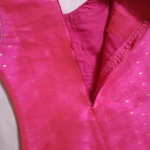 Pink Silk Kurta With Border Work For Girls