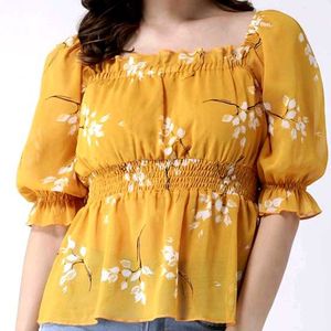 Square Neck Half Sleeve Yellow Top