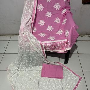 Pink Dress Material Handwork, Embroidery Dupatta