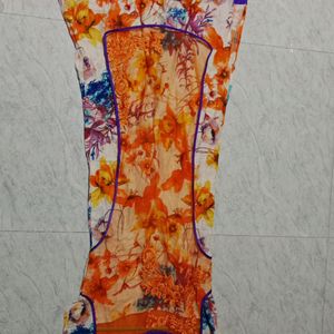 Multi Colour Cotton With Net Work Kurti