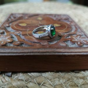 92.5 Pure Silver Green Stone Ring