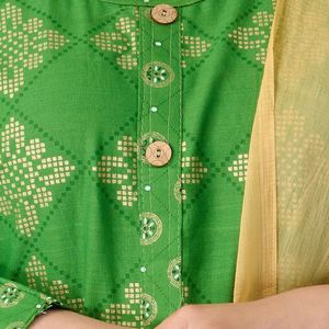 Cotton Kurta Set With Chiffon Dupatta Size:L