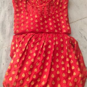 LADIES SUIT RED BANARSI SILK