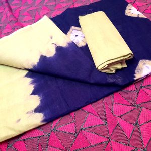 New Batik Printed Pure Cotton Saree Wid Blouse