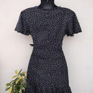 Relipop Polka Dot Black Wrap Up Dress