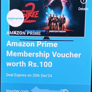 Amazon Prime Membership Voucher Worth 100 rupees