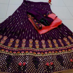 Women Sequin Purple Lahnga Choli