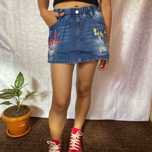 Y2K FORAL DENIM SHORT SKIRT FOR WOMEN