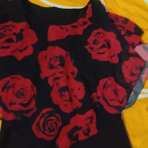 Roses Printed Black Red Dress