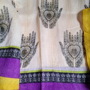 NEW Cottonsilk Mehendi Design Saree With Blouse