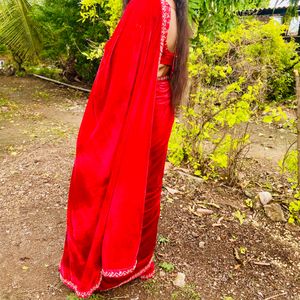 Red Velvet Saree