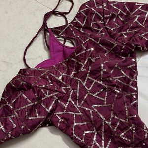 Burgundy Blouse With Design Work