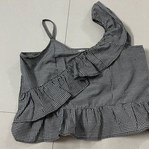 Korean Checked Frilled Top