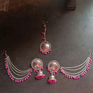 Oxidised Silver Earrings With Mangtika