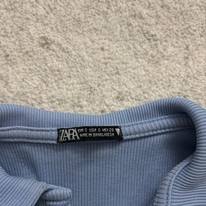 Zara Blue Collar Crop Top