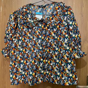 Multicolour Flower Print Cute Top