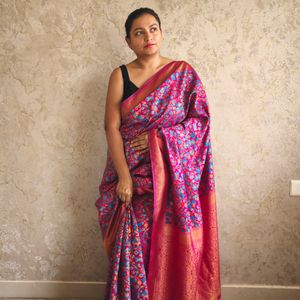 Beautiful Pink Pashmina Silk Saree