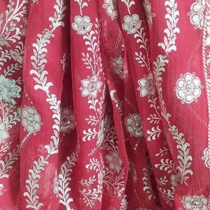 Pink Saree With Silver Prints