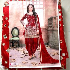 Taffeta Silk Real Mirror Work Punjabi Patiala Suit