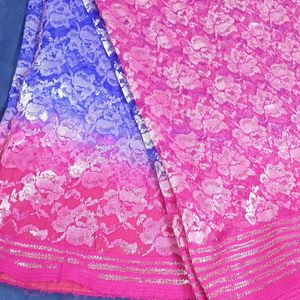 Beautiful Blue Pink Net Saree