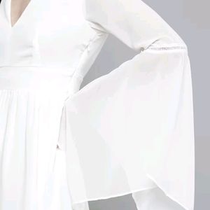 White A-line Dress with Bell Sleeves