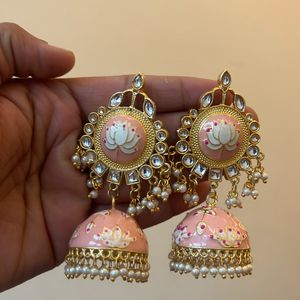 Pink Kundan Stylish Jhumka With Pearl