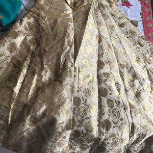 Golden Lehenga (3layered) Green Blouse & Dupatta