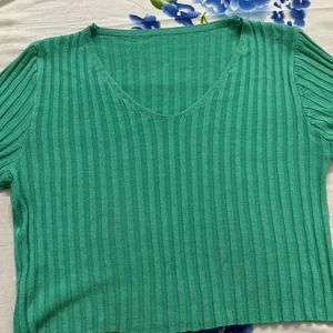 Green Ribbed Crop Top